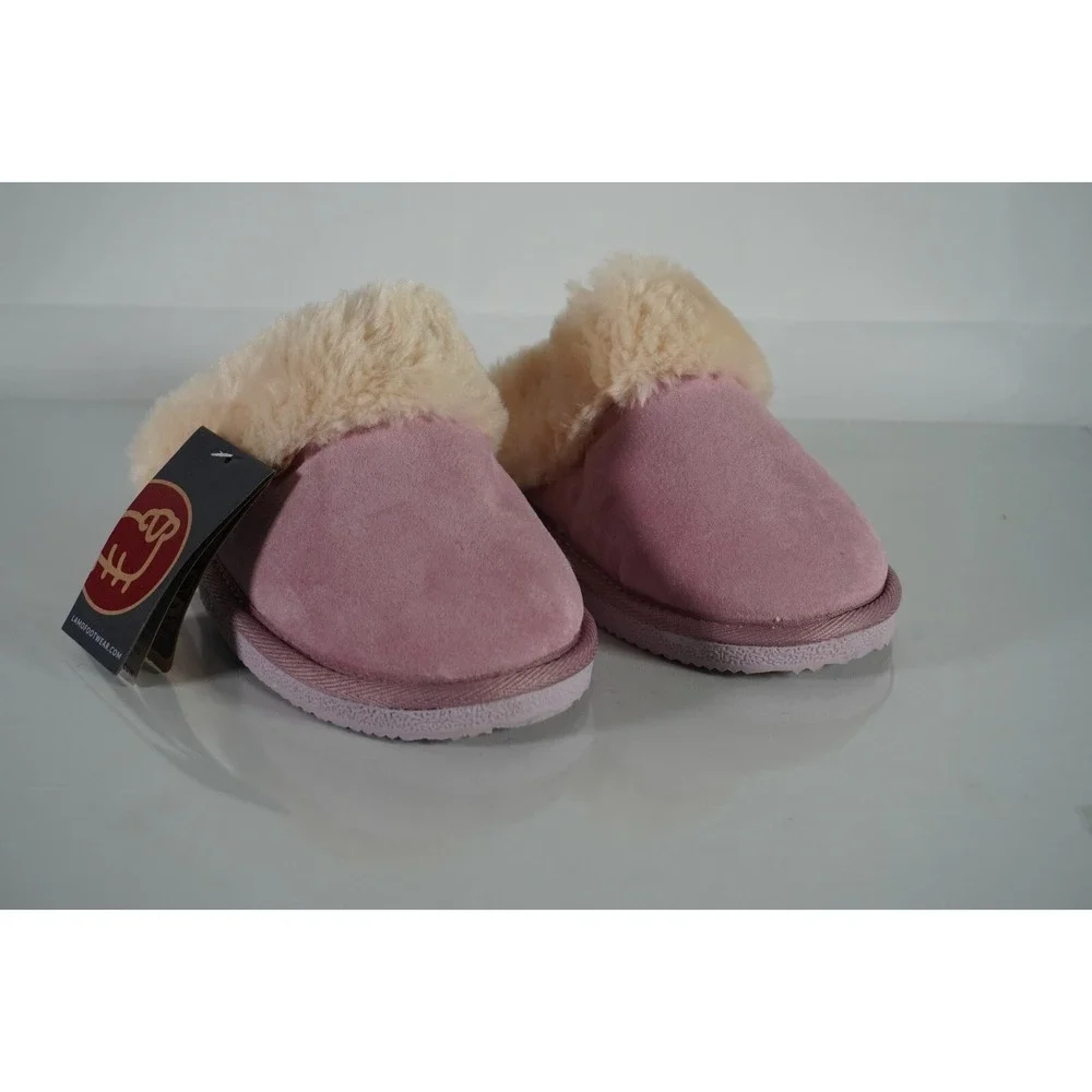 Girls LAMO Cozy Pink Warm Faux Fur Slippers with Pink Soles‎ Size 1Y (M) New